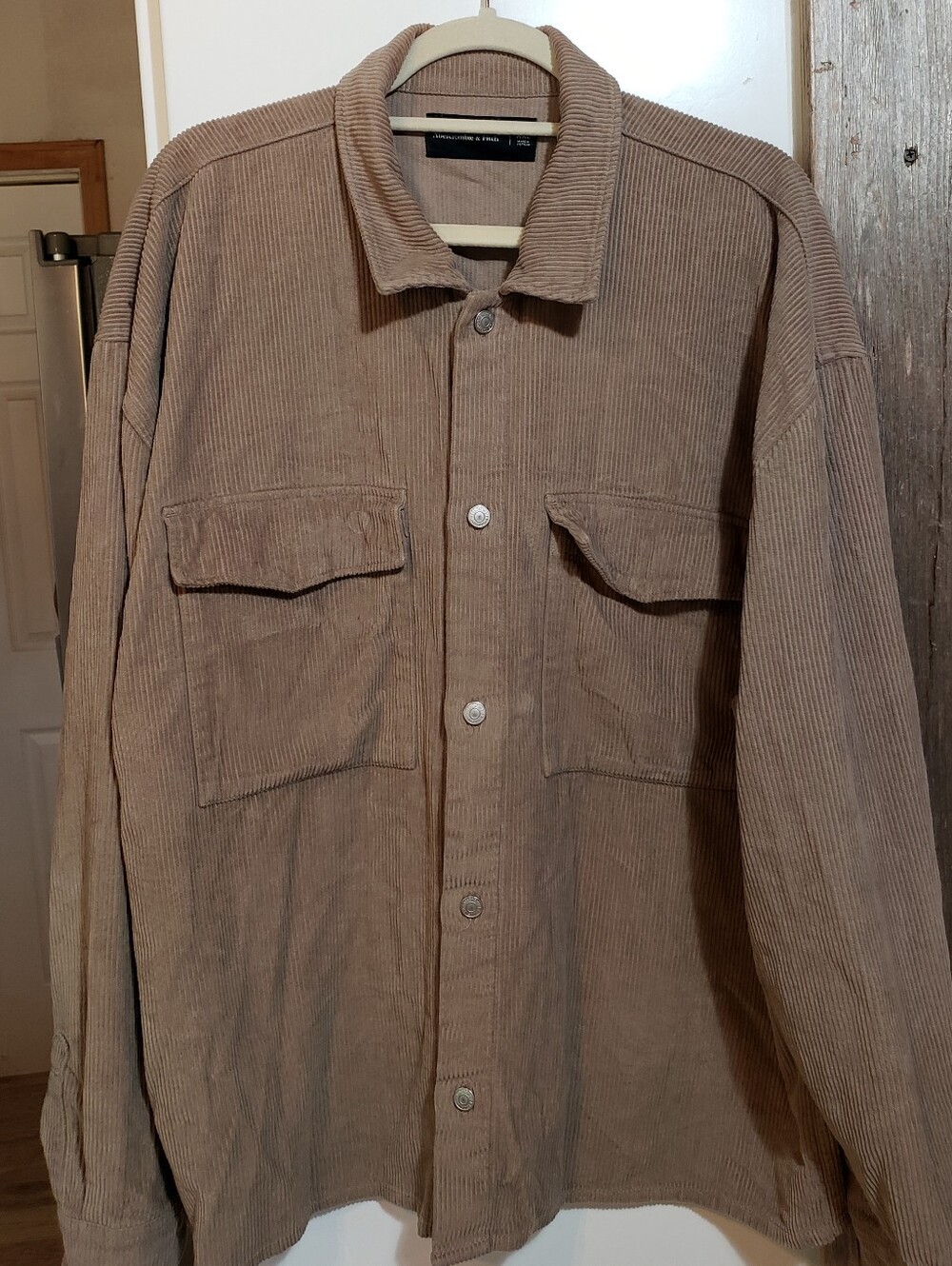 Abercrombie&fitch XXL Corduroy Shacket Button Up Front Pointed Collar Tan/taupe